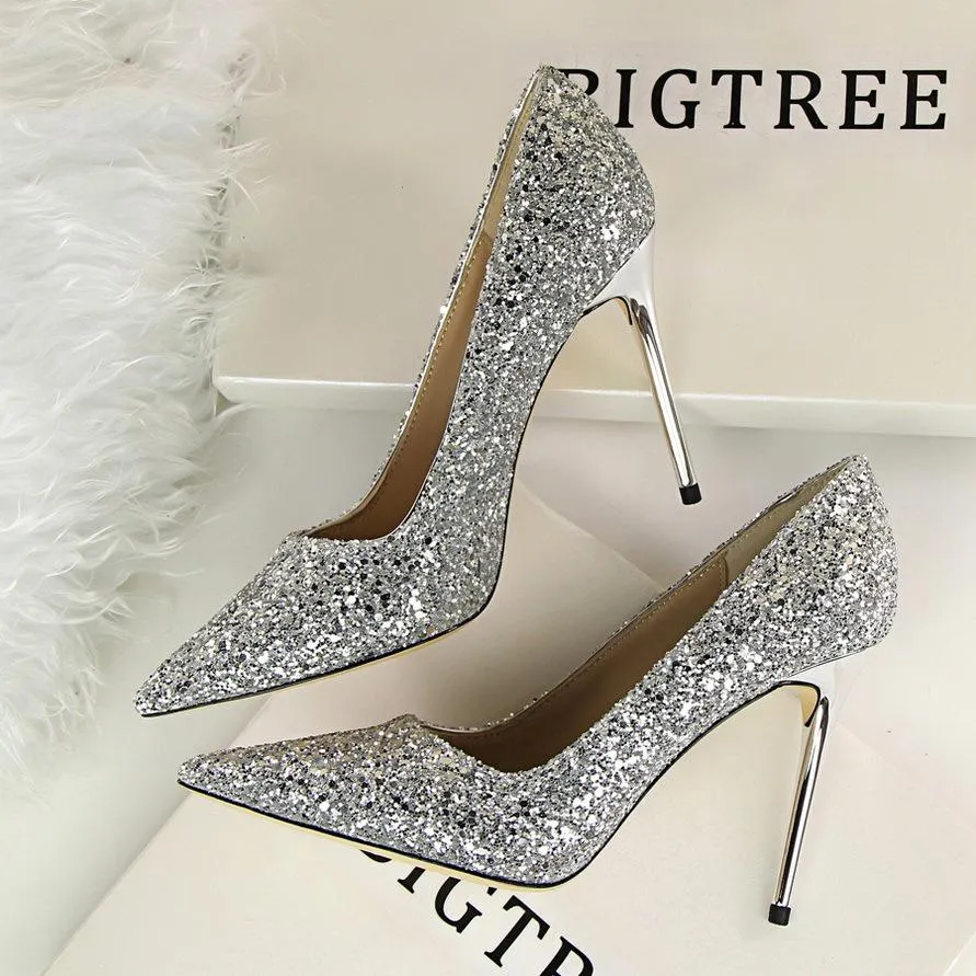 Sequin Pointed Nightclub High Heels