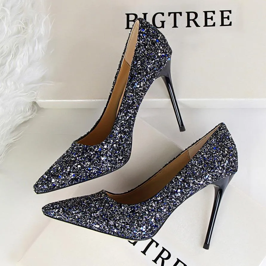 Sequin Pointed Nightclub High Heels