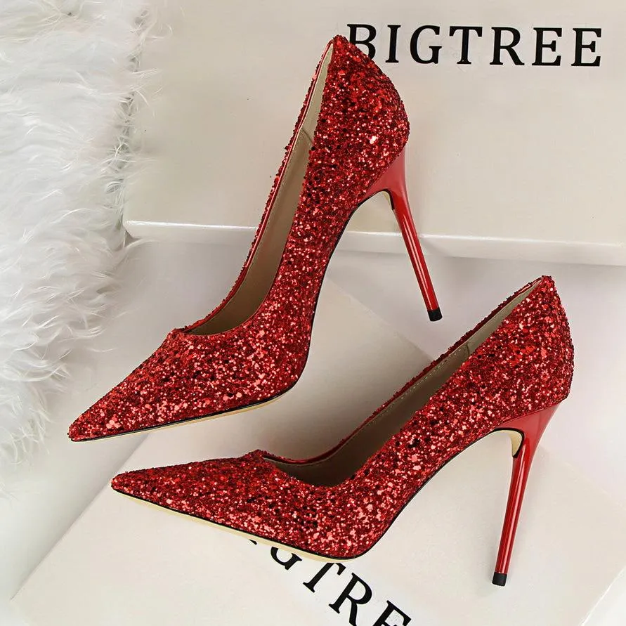 Sequin Pointed Nightclub High Heels