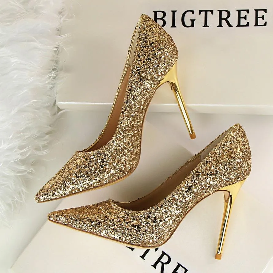 Sequin Pointed Nightclub High Heels