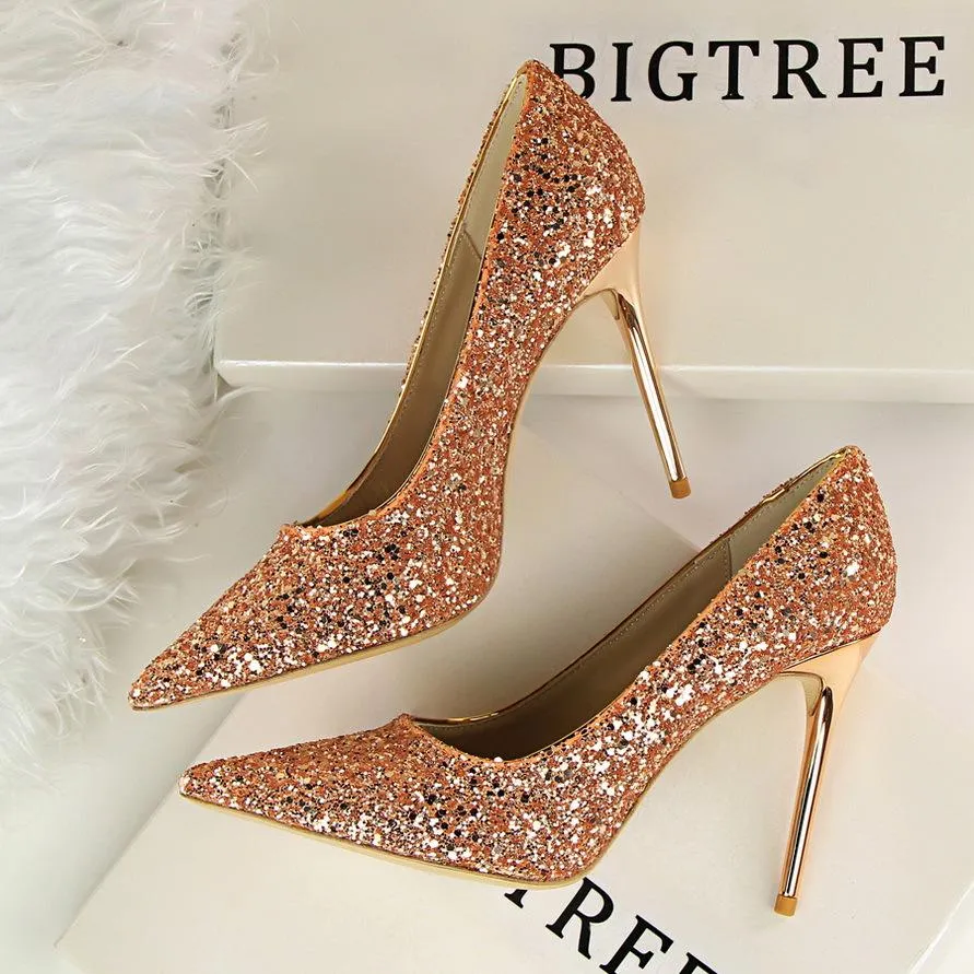 Sequin Pointed Nightclub High Heels
