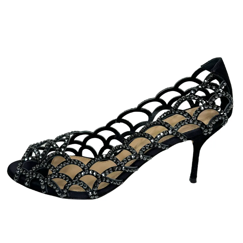 Sergio Rossi Black High Heel with Rhinestone Scales, 38.5