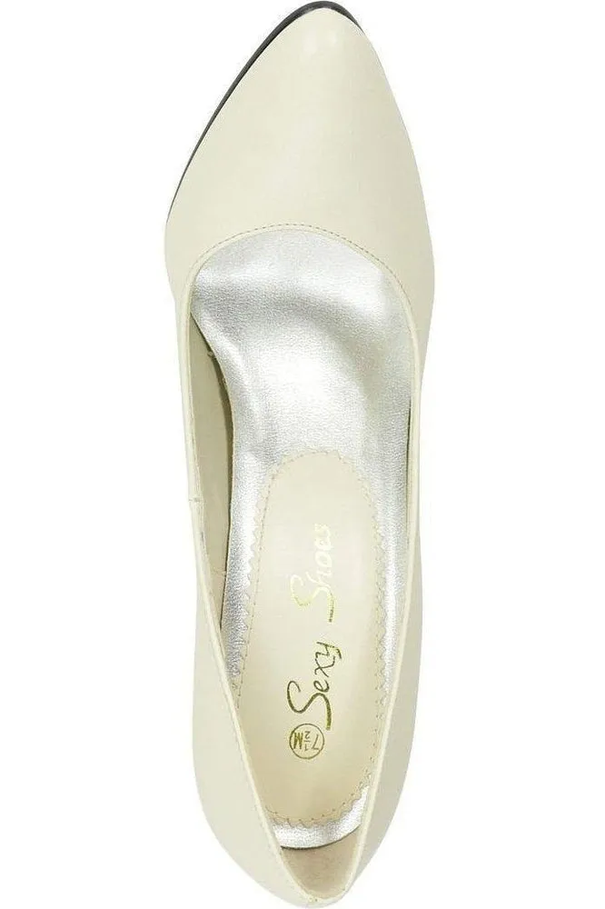 Sexy-4211 Vintage High Heel Pump | Bone Faux Leather