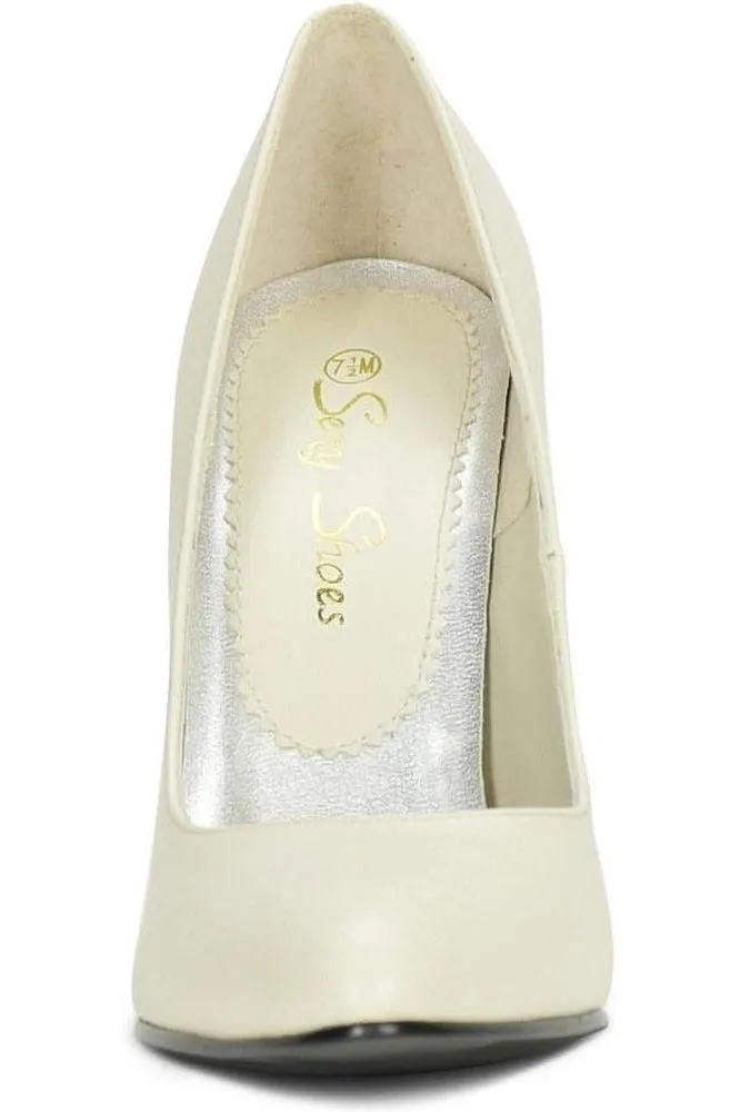 Sexy-4211 Vintage High Heel Pump | Bone Faux Leather