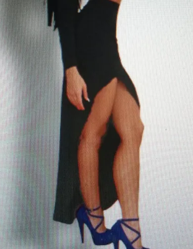 Sexy Black 2 Piece Long Sleeve Crop Top With Matching Long Slit Skirt