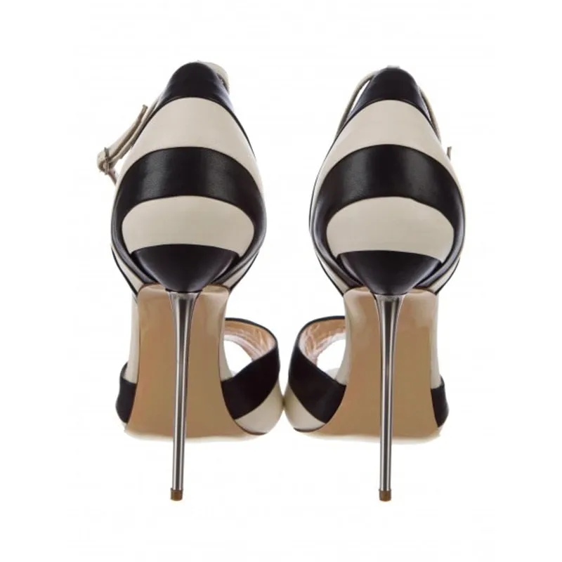 Sexy Black and White Stiletto Heels Ankle Strap Pumps