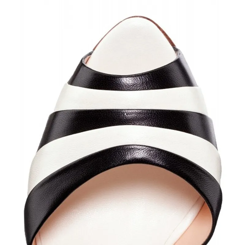 Sexy Black and White Stiletto Heels Ankle Strap Pumps