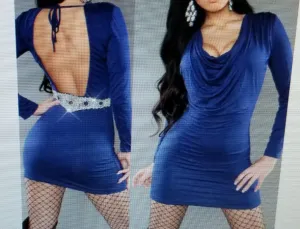 Sexy Blue Ruffle Backless Mini Dress