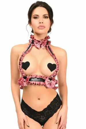 Sexy Dusty Rose Velvet Double Strap Body Harness