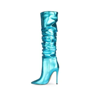 Sexy Fashion Boot Woman Pleated Knee High Leather