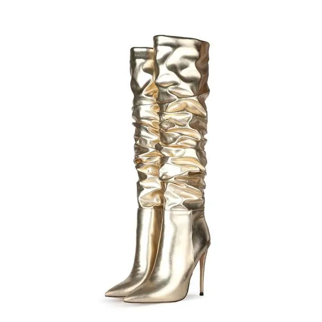 Sexy Fashion Boot Woman Pleated Knee High Leather