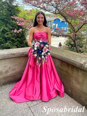 Sexy Gummy Pink Satin Sweetheart Sleeveless Side Slit A-Line Long Prom Dresses,PD3949