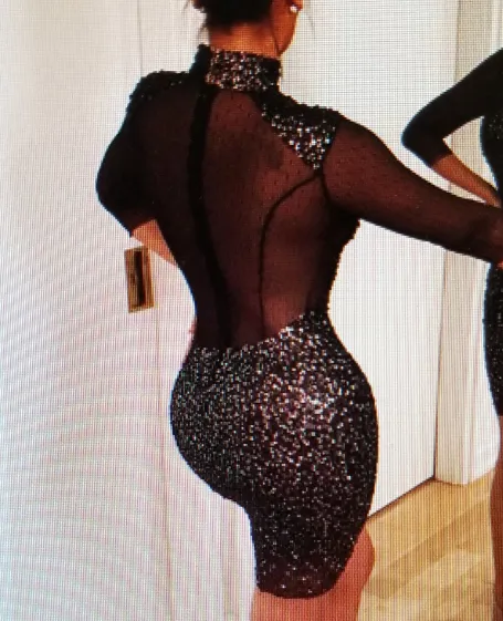 Sexy High Collar Sequin Transparent Dress