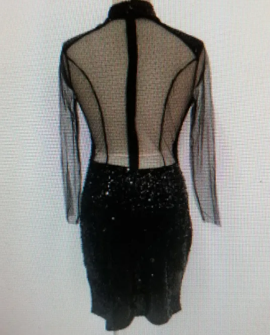 Sexy High Collar Sequin Transparent Dress