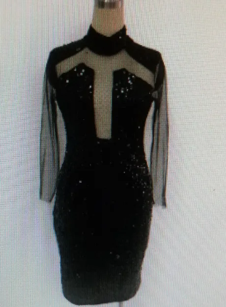 Sexy High Collar Sequin Transparent Dress