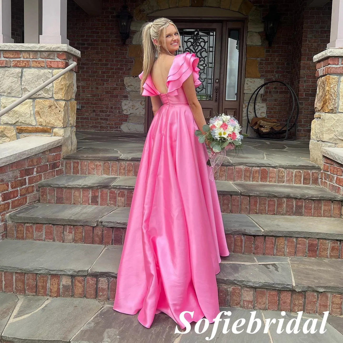Sexy Satin Spaghetti Straps V-Neck Sleeveless Side Slit A-Line Long Prom Dresses, PD0923