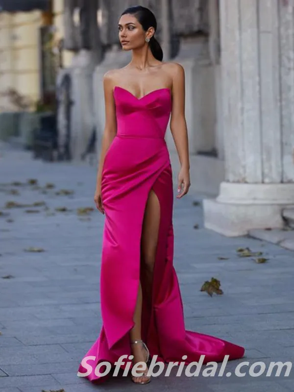 Sexy Satin Sweetheart Side Slit Mermaid Long Floor Length Prom Dresses,SFPD0302