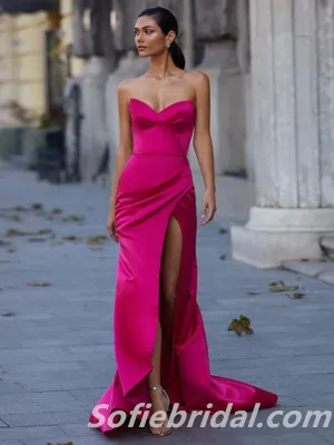 Sexy Satin Sweetheart Side Slit Mermaid Long Floor Length Prom Dresses,SFPD0302