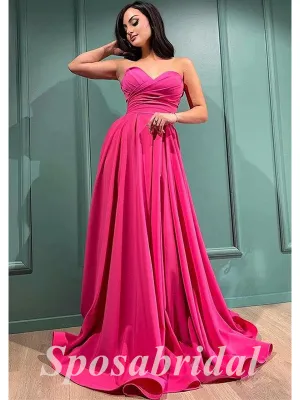Sexy Satin Sweetheart Sleeveless A-Line Long Prom Dresses, PD3624