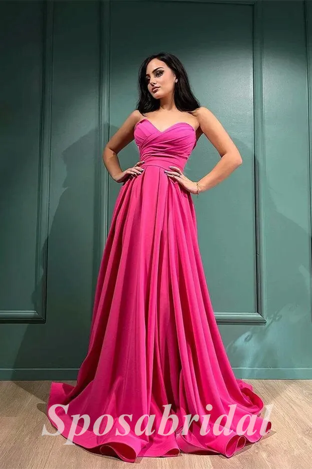 Sexy Satin Sweetheart Sleeveless A-Line Long Prom Dresses, PD3624