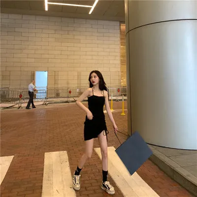 Sexy Strap Temperament Girlfriends Clothes Short Sleeve Dress Women's Summer 2025 New Drawstring Slimming Hip-Wrapped Dress