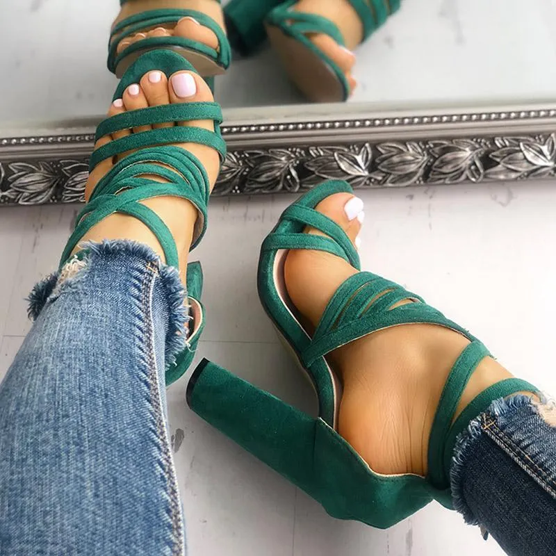 Sexy Straps With Chunky High Heel Sandals