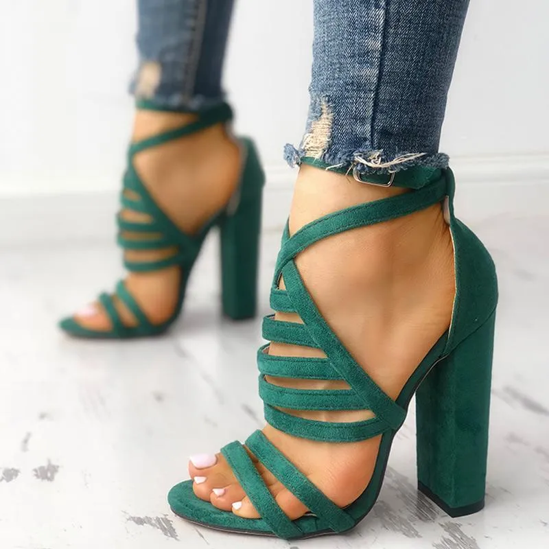 Sexy Straps With Chunky High Heel Sandals