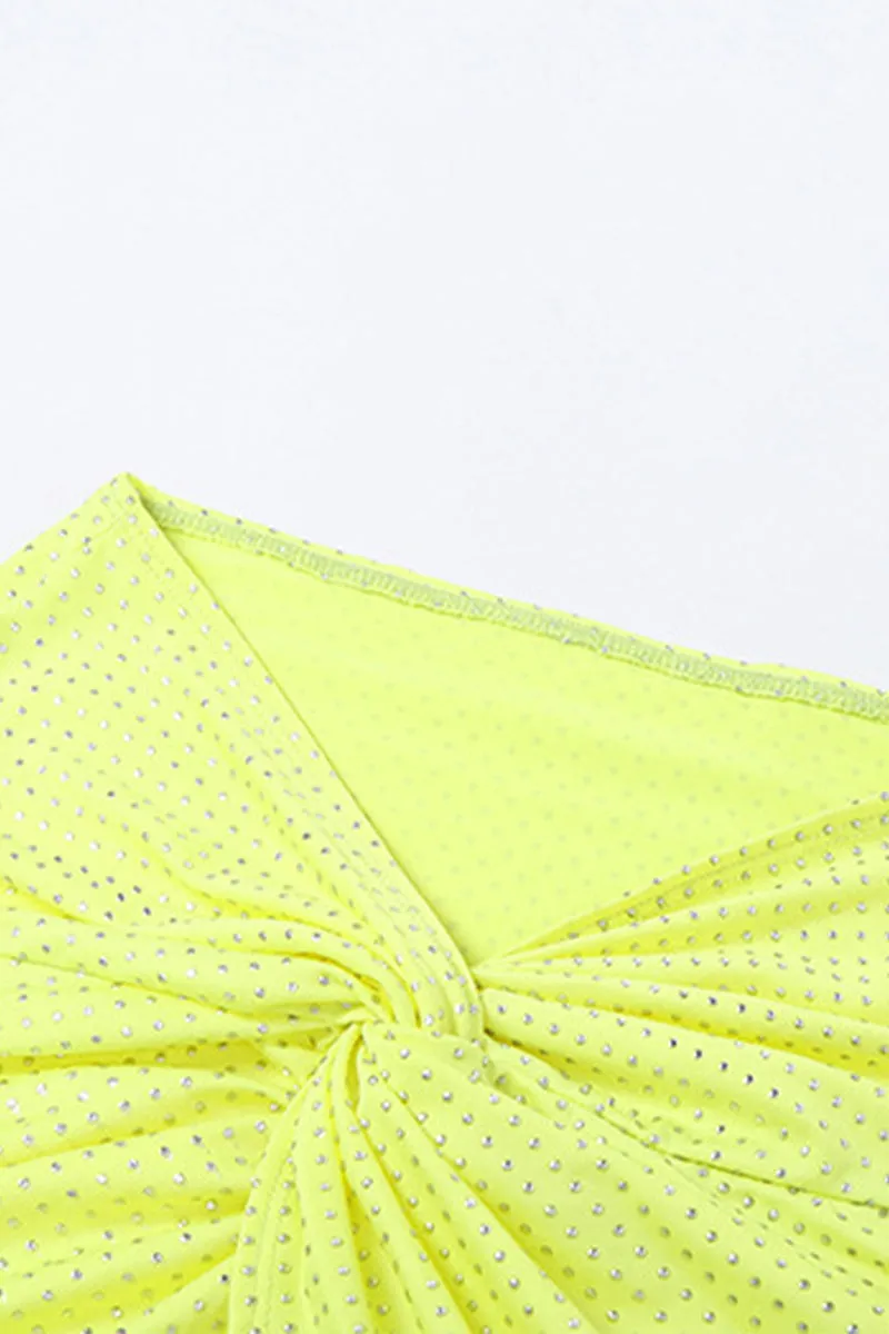 Sexy Vacation Solid Slit Fold Rhinestone Halter Sleeveless Two Pieces