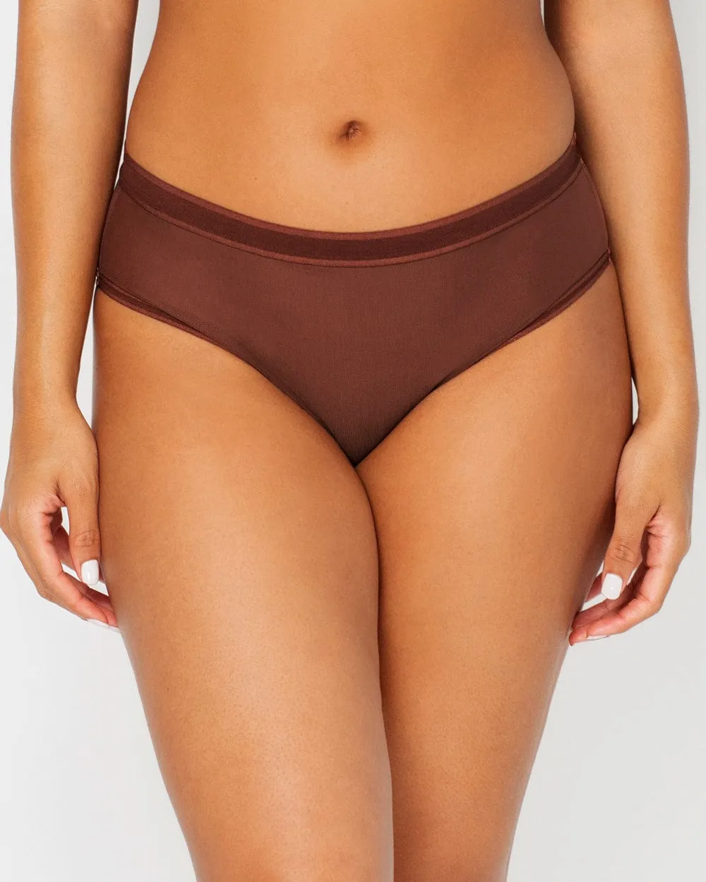 Sheer Mesh High Cut Brief - Chocolate