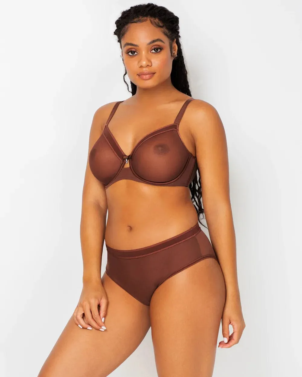 Sheer Mesh High Cut Brief - Chocolate