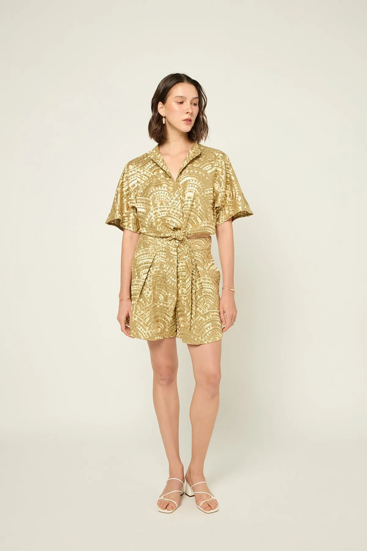 SHIRT ALL OVER FRONT TIE - TEA GOLD