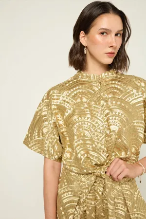 SHIRT ALL OVER FRONT TIE - TEA GOLD