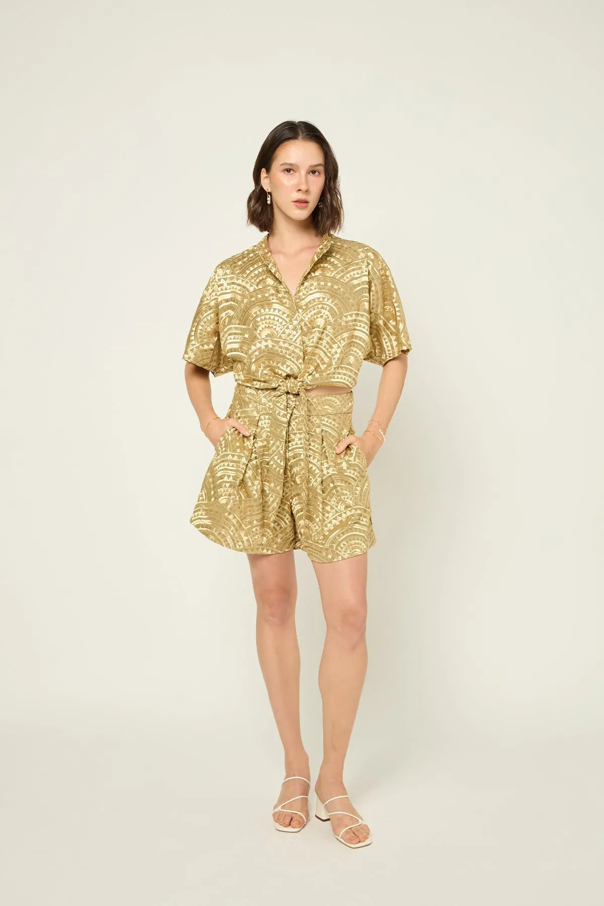 SHIRT ALL OVER FRONT TIE - TEA GOLD