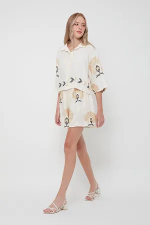 SHIRT MINI PEACOCKS S/S - NATURAL GOLD