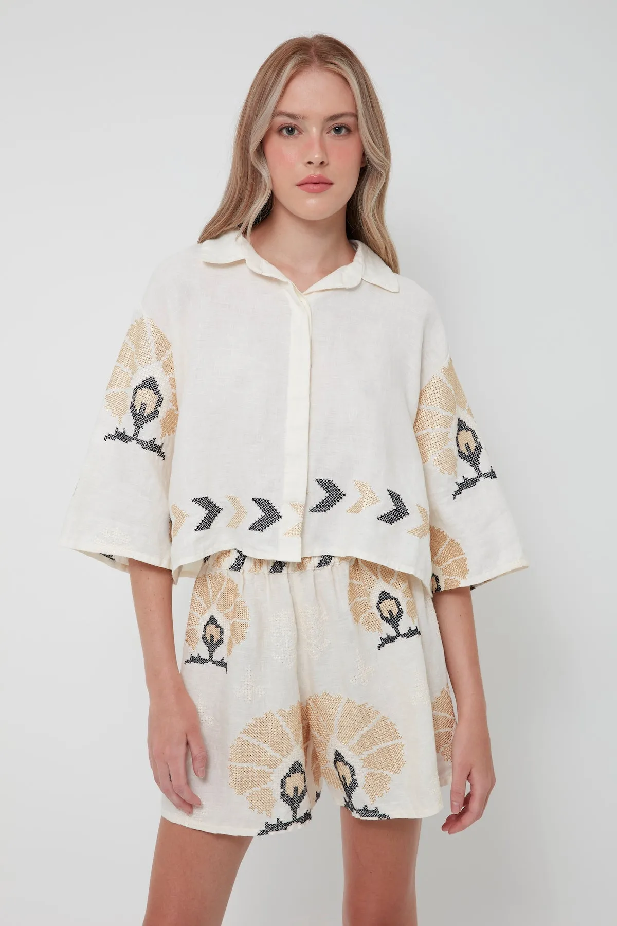 SHIRT MINI PEACOCKS S/S - NATURAL GOLD