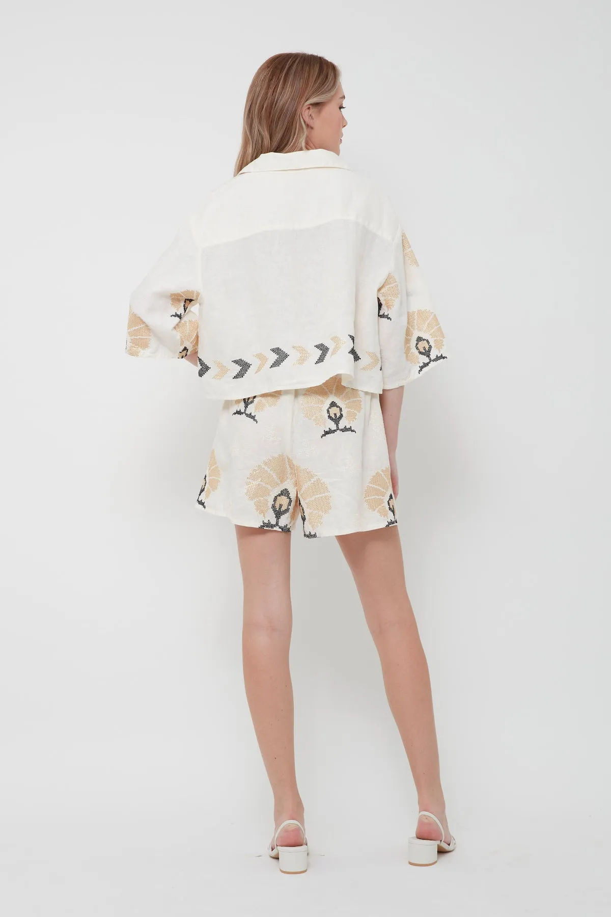 SHIRT MINI PEACOCKS S/S - NATURAL GOLD