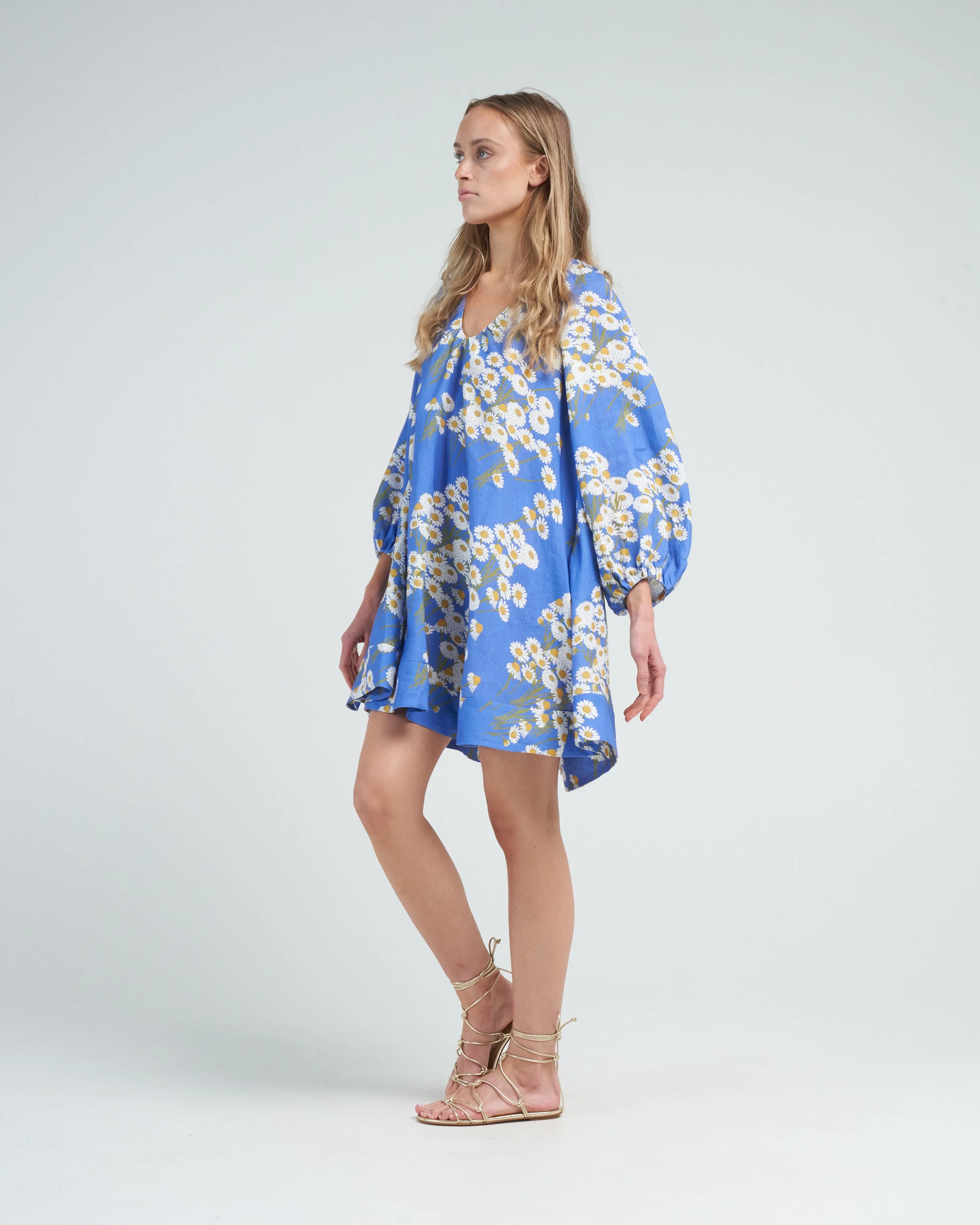 short dress georgette - chamomile field blue