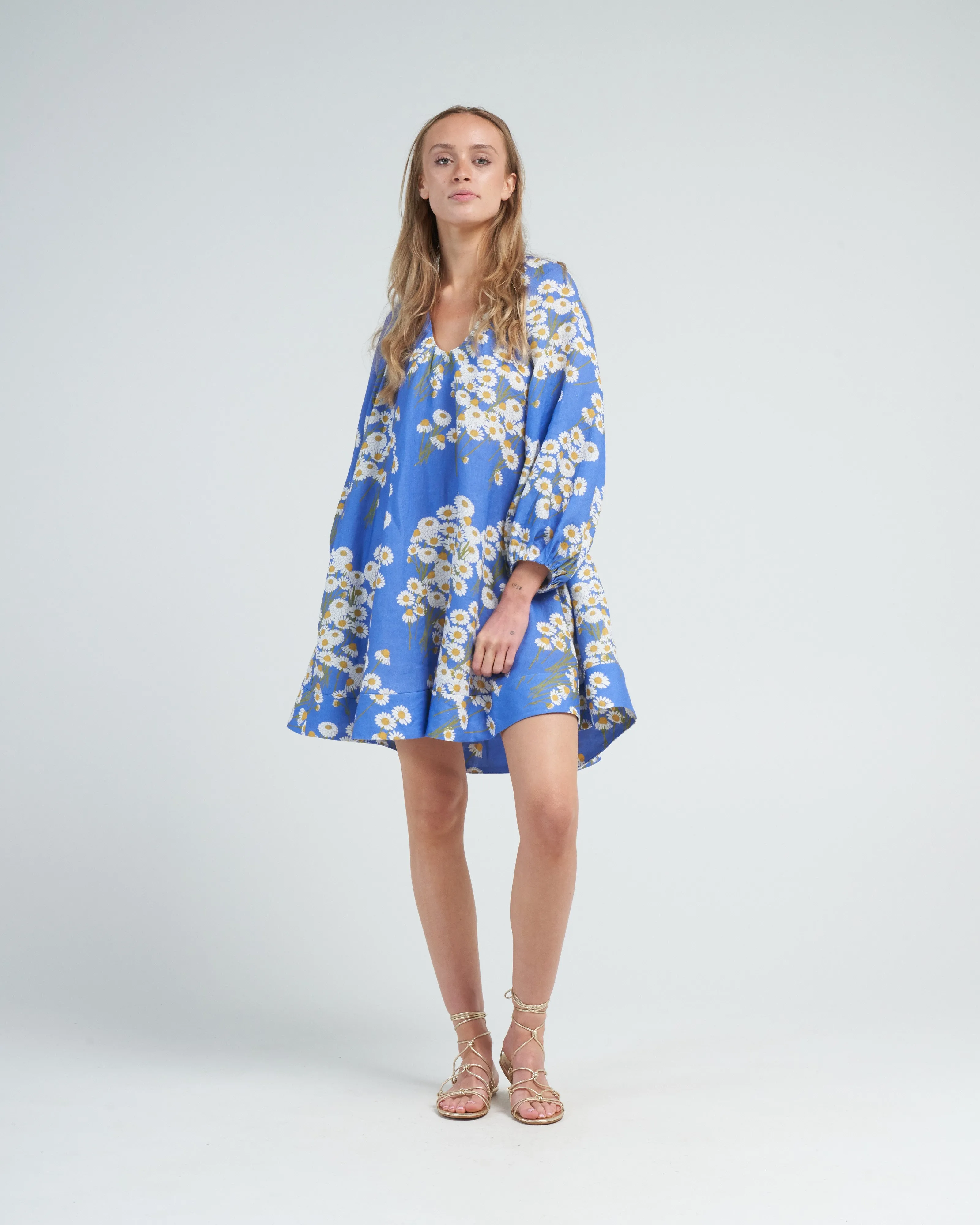 short dress georgette - chamomile field blue