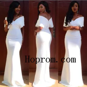 Short Sleeve Prom Dresses,White Satin Prom Dress,Evening Dress