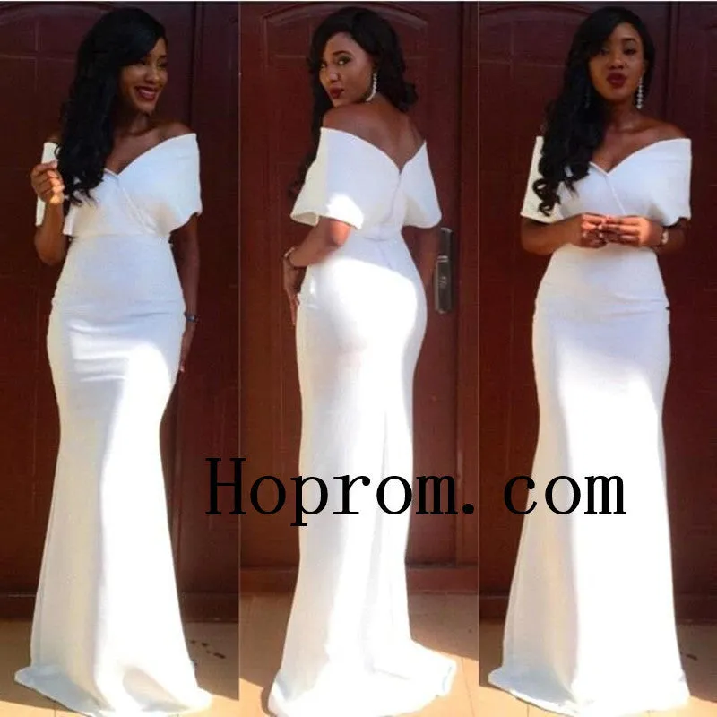 Short Sleeve Prom Dresses,White Satin Prom Dress,Evening Dress