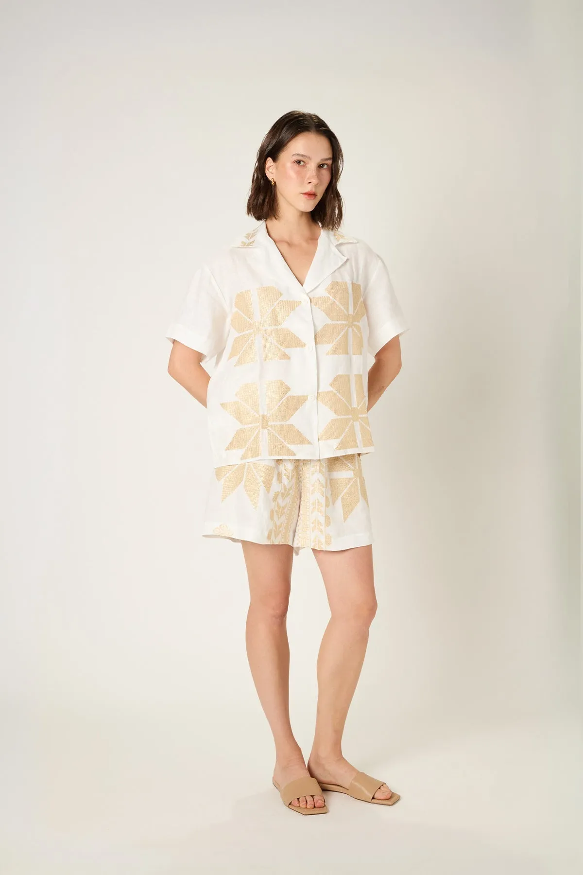 SHORTS AEOLIS MULTI ELASTIC WAIST - WHITE GOLD