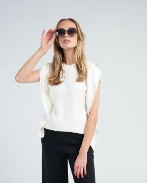 side drape crepe top - macadamia