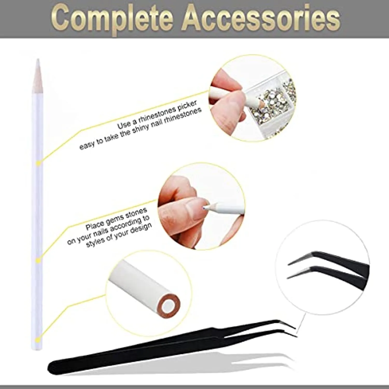 SILPECWEE 6 Boxes Flat-back Rhinestones For Nail Art AB Nail Crystals Laser Nail Gems Stones Diamonds 3D Nail Decoration Kit With 1Pc Tweezers, Picker Pencil