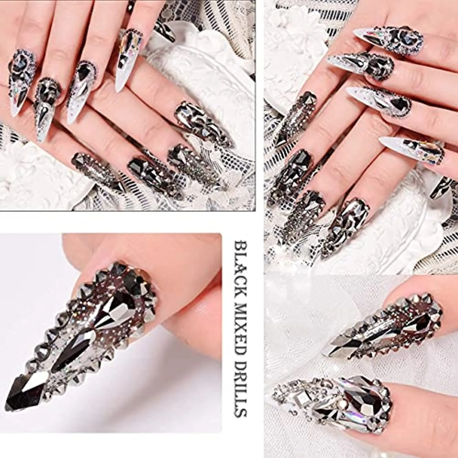 SILPECWEE 6 Boxes Flat-back Rhinestones For Nail Art AB Nail Crystals Laser Nail Gems Stones Diamonds 3D Nail Decoration Kit With 1Pc Tweezers, Picker Pencil