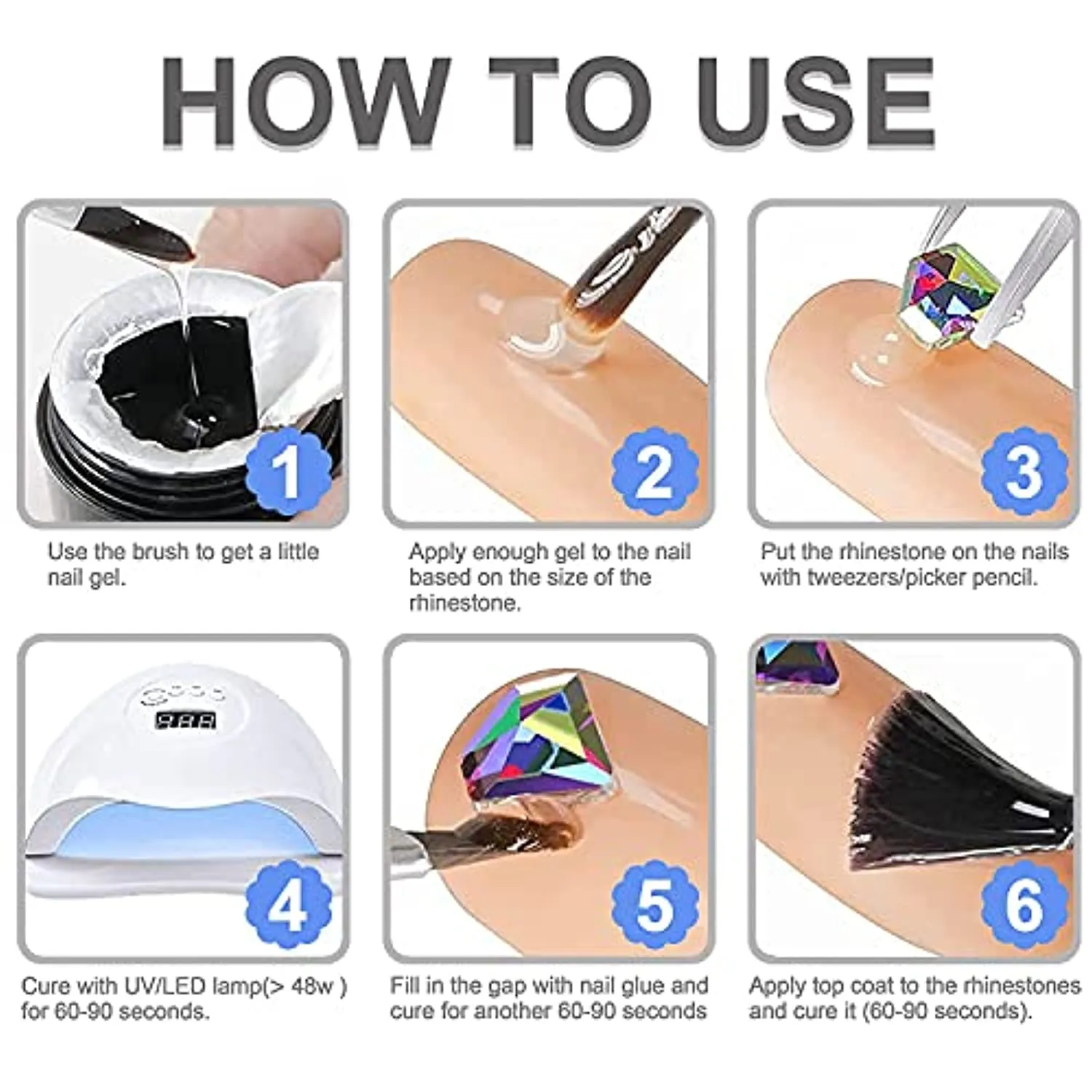 SILPECWEE 6 Boxes Flat-back Rhinestones For Nail Art AB Nail Crystals Laser Nail Gems Stones Diamonds 3D Nail Decoration Kit With 1Pc Tweezers, Picker Pencil
