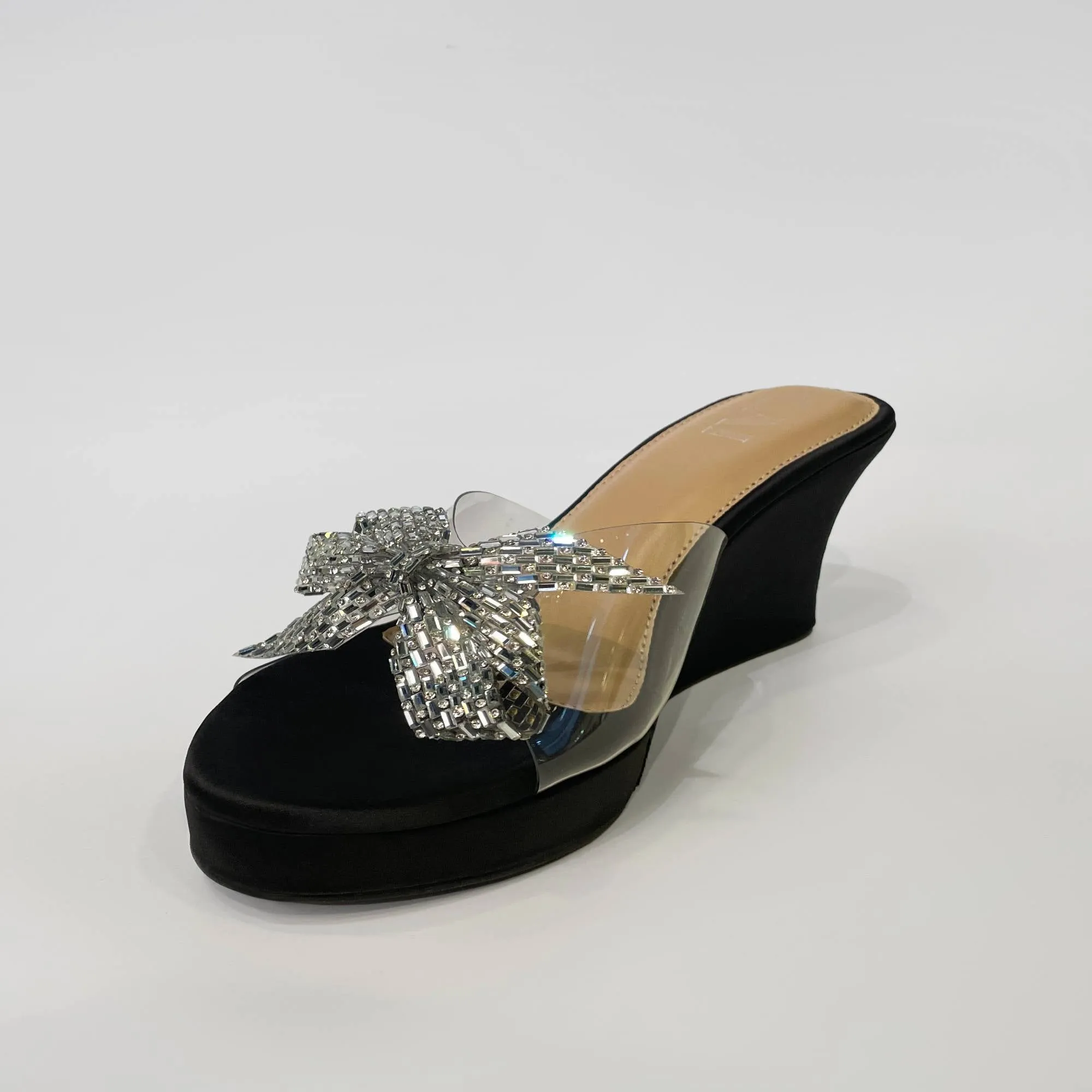 Silver Bow Black Wedge