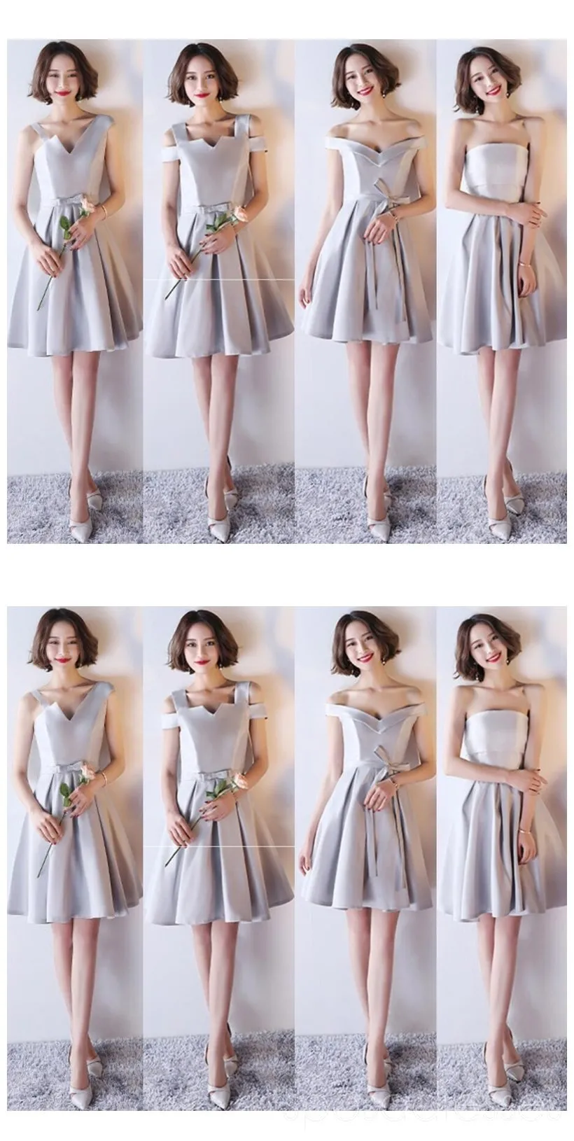 Silver Gray Short Mismatched Simple Short Bridesmaid Dresses Online, WG504