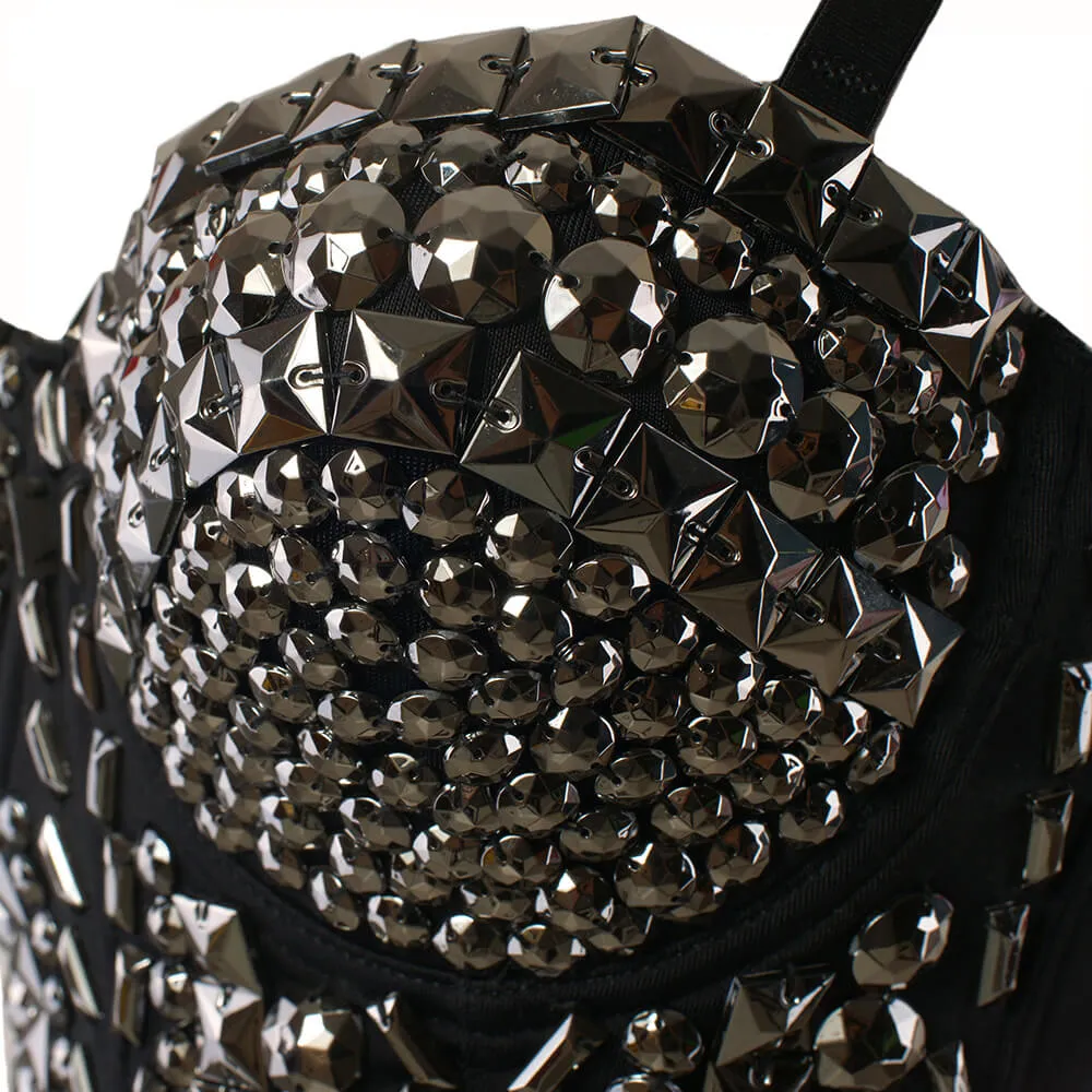 Silver Rhinestone Bustier Pearls Busiter Crop Top