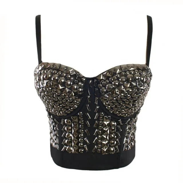 Silver Rhinestone Bustier Pearls Busiter Crop Top