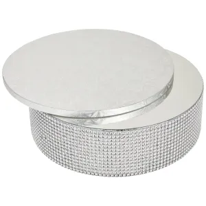 Silver Rhinestone Cake Stand Set with 12" Drum for Wedding Birthday